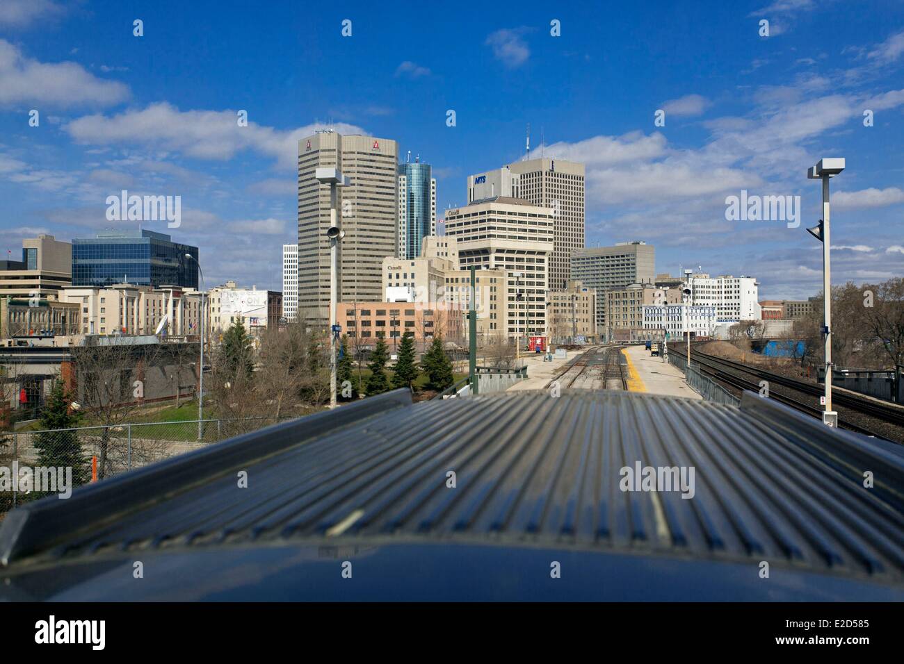 Winnipeg Kanada Manitoba Via Rail Zug The Canadian zwischen Toronto und Vancouver verlassen die Stadt Winnipeg Stockfoto