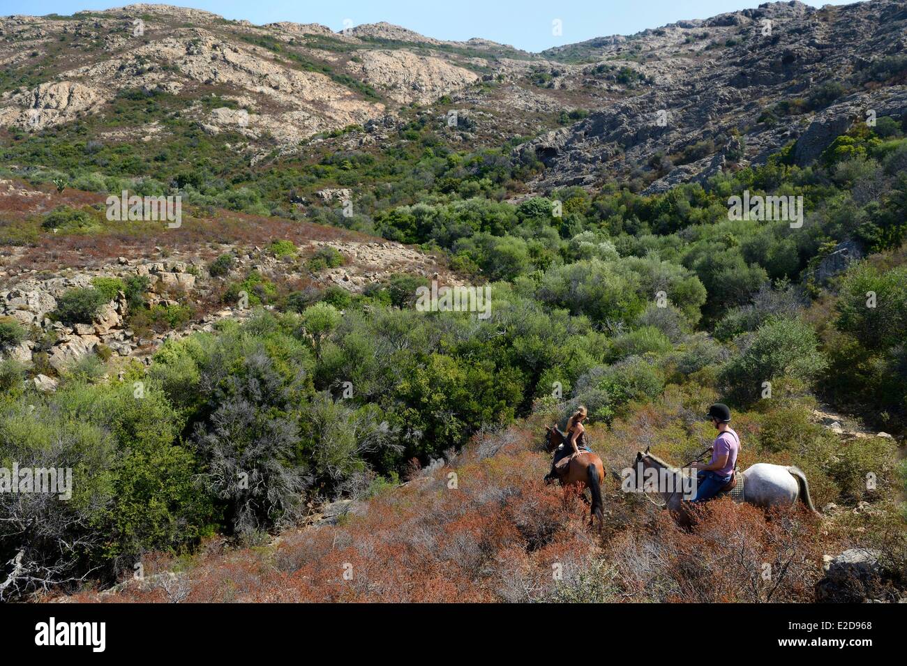 Frankreich, Haute Corse Nebbio, Fahrer in der Agriates Wüste wandern Stockfoto