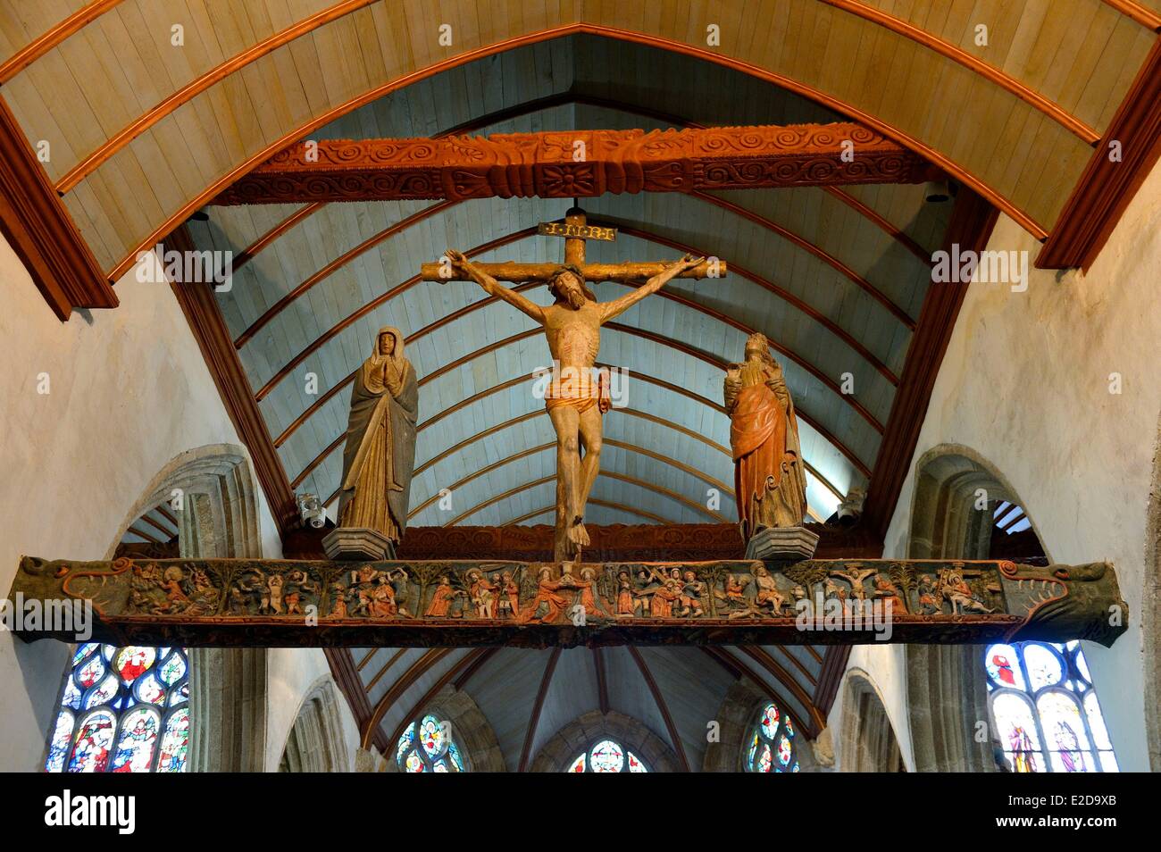 Frankreich Finistere ruhiger Guimiliau Rood-Strahl aus der Kirche Stockfoto