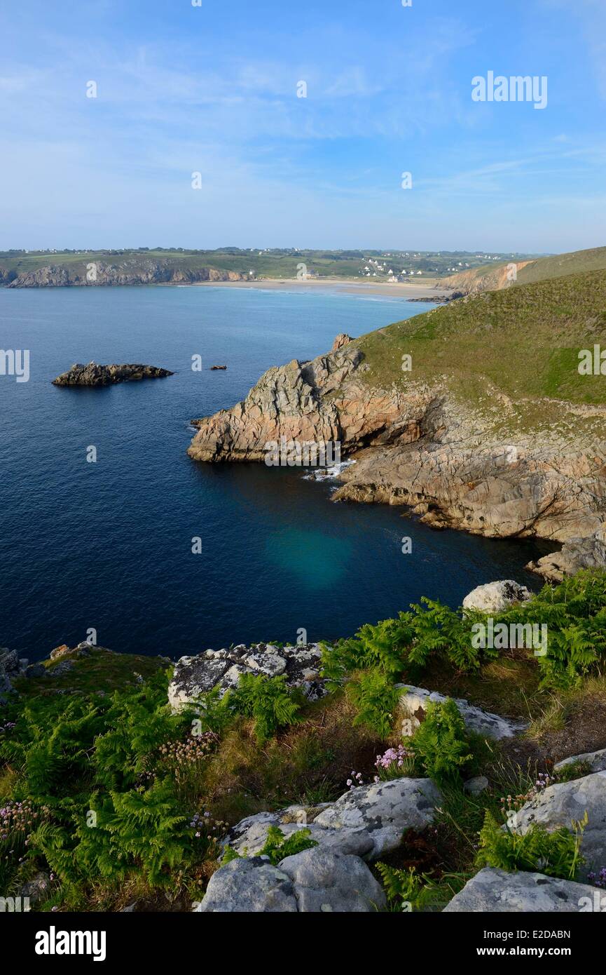 Frankreich, Finistere, Iroise-See, Plogoff, Baie des Trepasses, zwischen der Pointe du Raz und Pointe du Van im Hintergrund Stockfoto