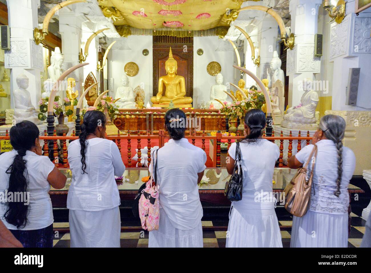 Central Province, Distrikt Kandy, Sri Lanka, Kandy, heilige Stadt Kandy war Weltkulturerbe von UNESCO, Tempel des Buddhas Zahn, Gruppen von Frauen Fragen Stockfoto