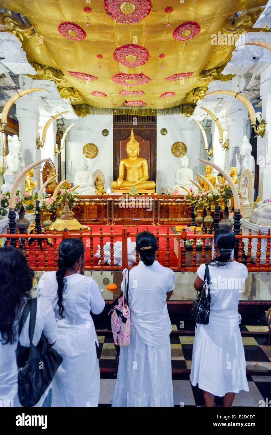 Central Province, Distrikt Kandy, Sri Lanka, Kandy, heilige Stadt Kandy war Weltkulturerbe von UNESCO, Tempel des Buddhas Zahn, Gruppen von Frauen Fragen Stockfoto