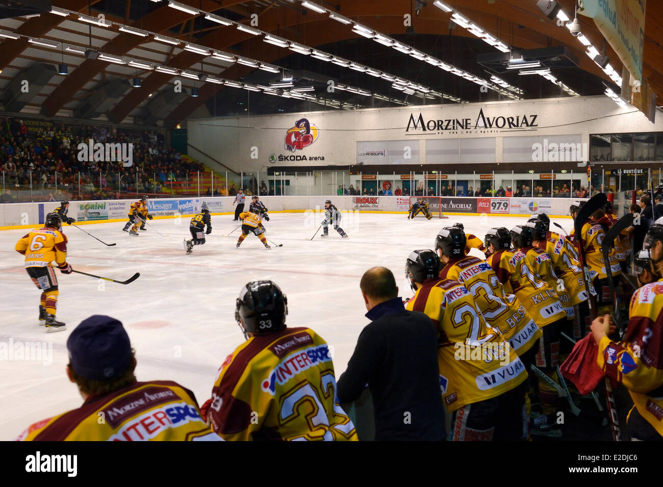 Frankreich Haute Savoie Morzine-Eishockey-Spiel von Morzine-Avoriaz Hockey Club namens der Pinguine Stockfoto