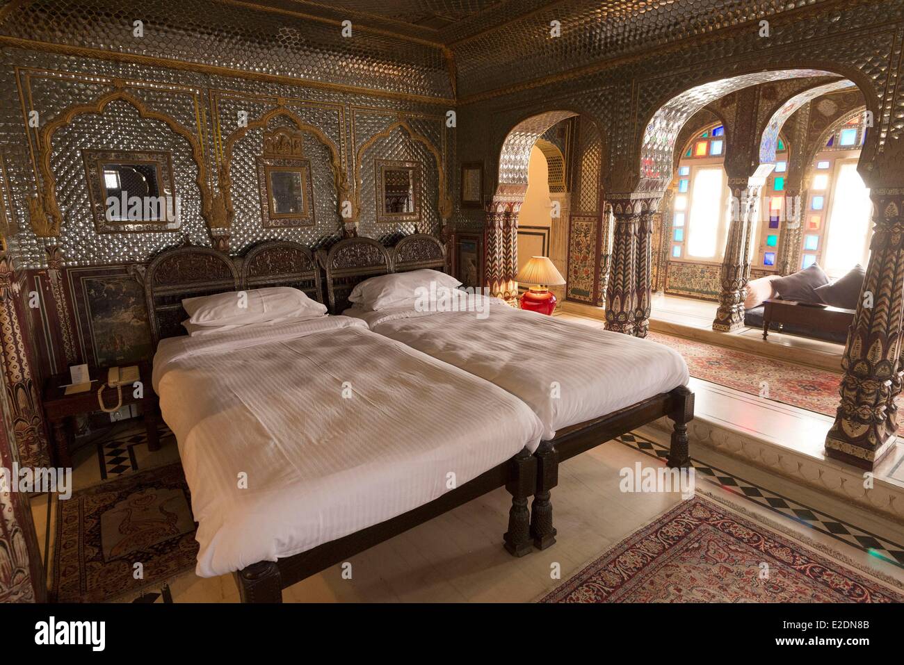 Indien Rajasthan Zustand im 18. Jahrhundert baute Jaipur Palace Samode Haveli ist jetzt ein Elite Boutiquehotel Stockfoto