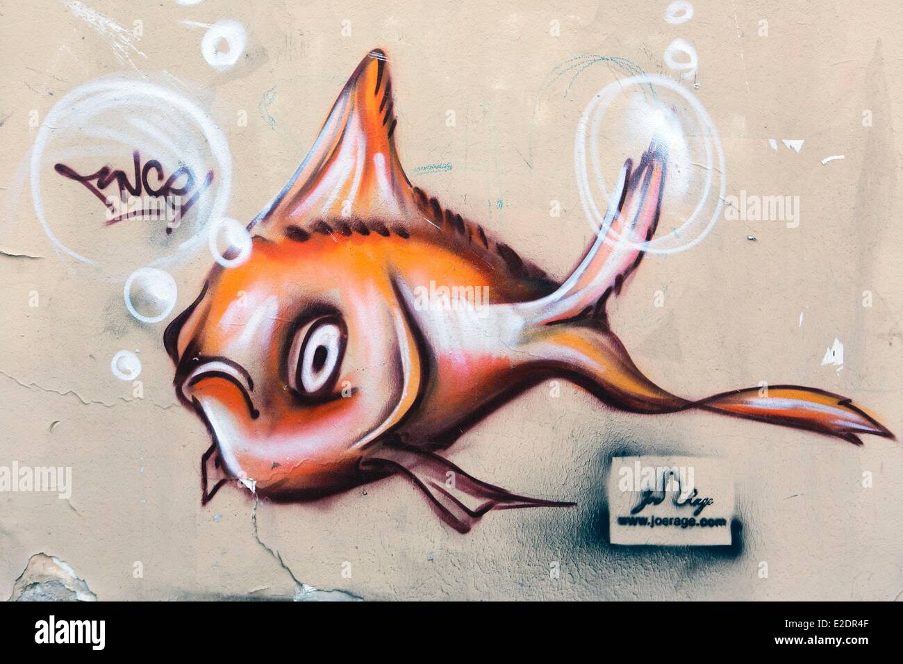 Frankreich Paris Butte Montmartre Straßenkunst auf der Fassade des Künstlers Joe Rage Stockfoto