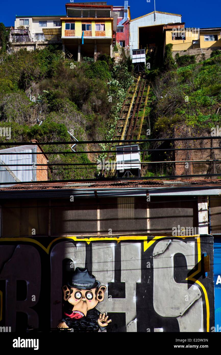 Historische Zentrum Valparaíso Region Valparaiso in Chile eingetragen als Weltkulturerbe von der UNESCO den Cerro Artilleria Aufzug noch Stockfoto