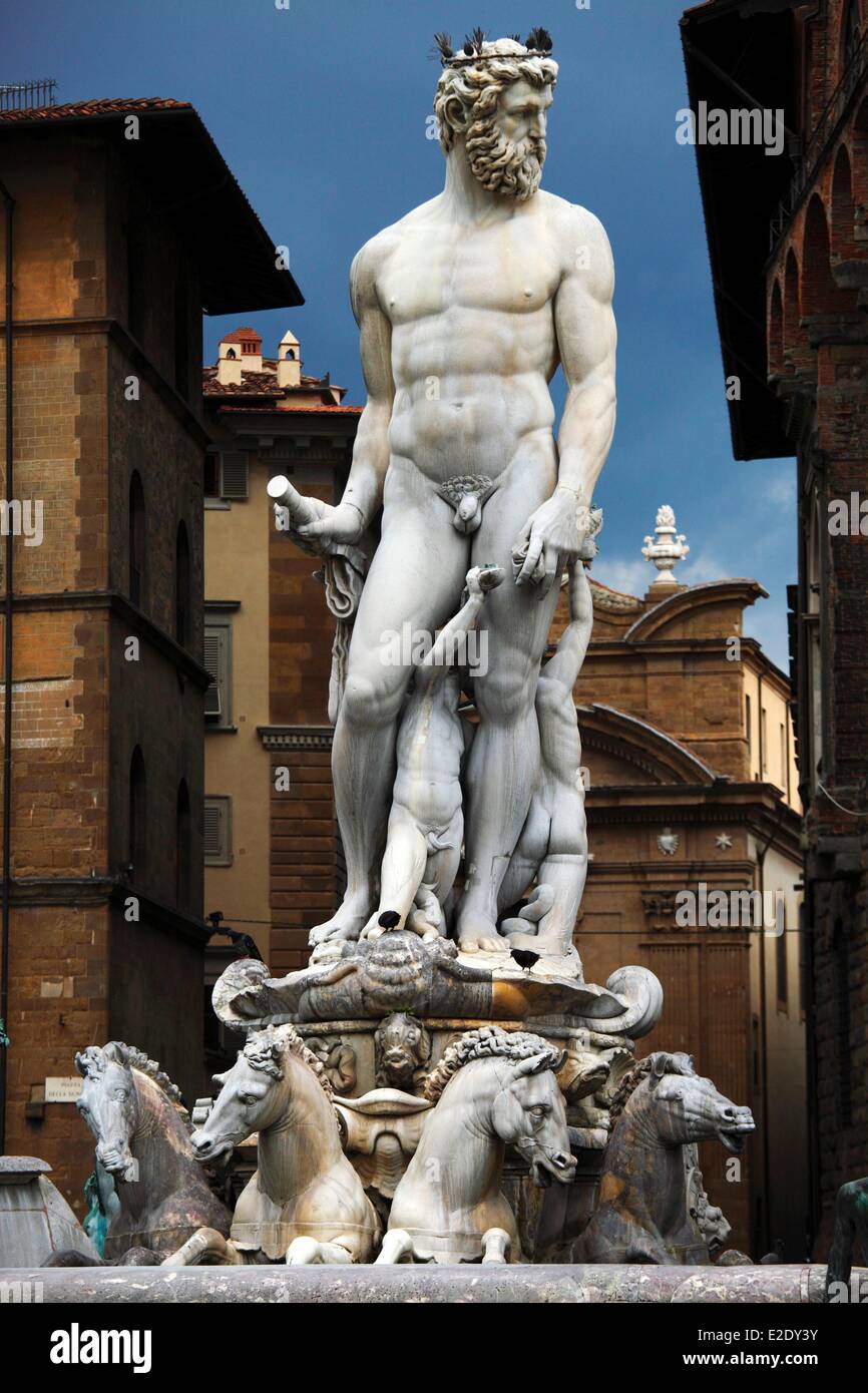 Italien Toskana Florenz Altstadt Weltkulturerbe von UNESCO-Piazza della Signoria Neptune Brunnen Stockfoto