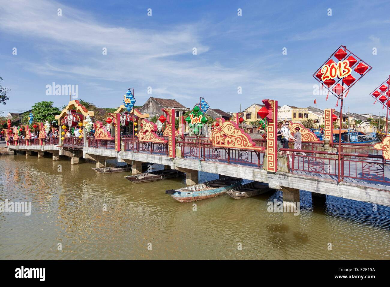 Vietnam-Quang Nam Provinz Weltkulturerbe Hoi an eine alte Stadt von UNESCO-Brücke über den Fluss Thu Bon Stockfoto