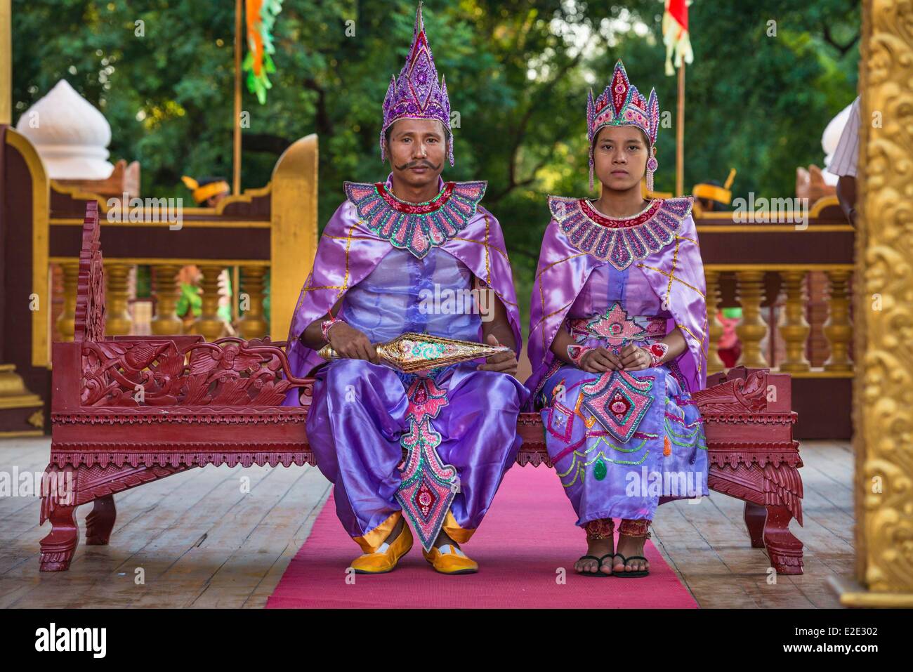 Myanmar (Birma)-Mandalay-Division Bagan Old Bagan New Golden Palace traditionelle zeigen König und die Königin Stockfoto