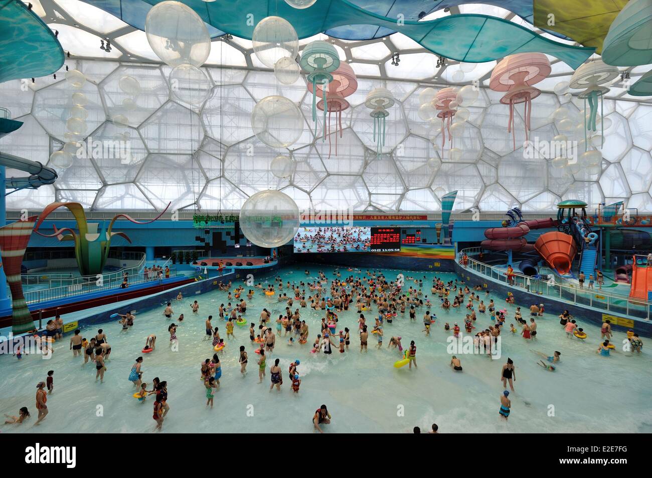China, Beijing, Olympiapark, National Aquatics Center, Wasser Kubikmeter Stockfoto