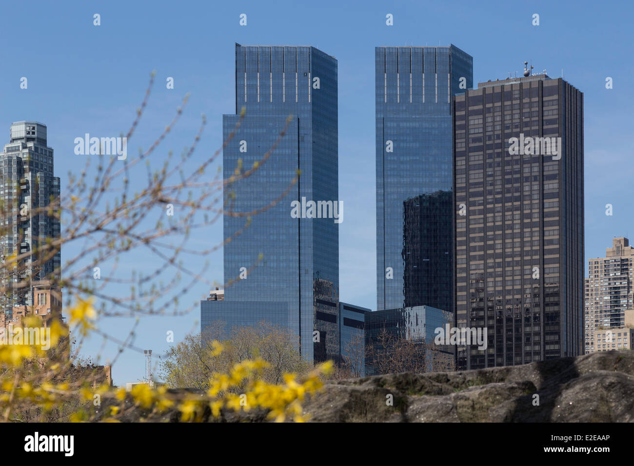 Time Warner Türme vom Central Park, New York, USA Stockfoto