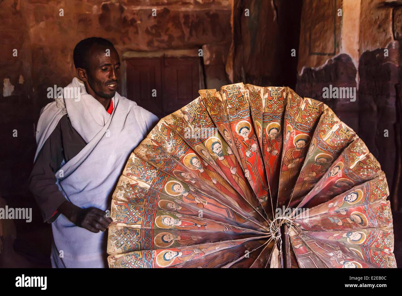 Äthiopien, Region Tigray, Wukro, ein 15. Jahrhundert zeremonielle Fan von Abuna Abraham Debre Tsion Kirche Stockfoto