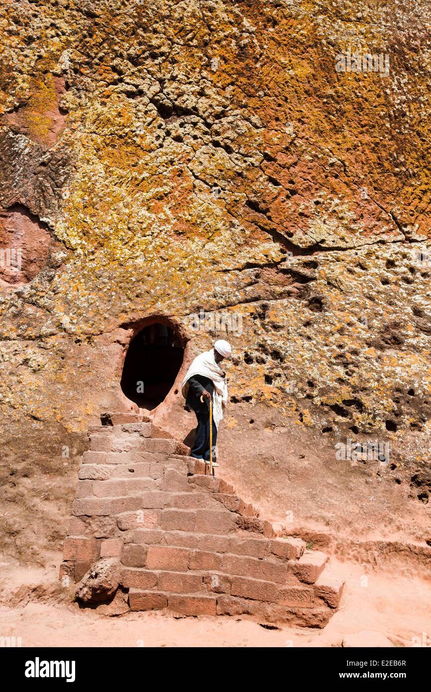 Äthiopien, Amhara Region, Lalibela, Zugriff auf die Kirche, die Bet Emanuel von der UNESCO als Weltkulturerbe Stockfoto