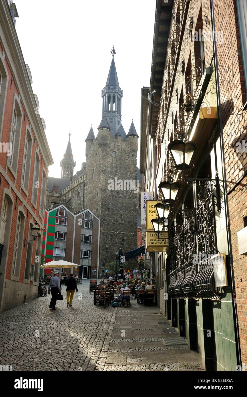 Deutschland, NordrheinWestfalen, Aachen, Rommelsgasse und Rathaus