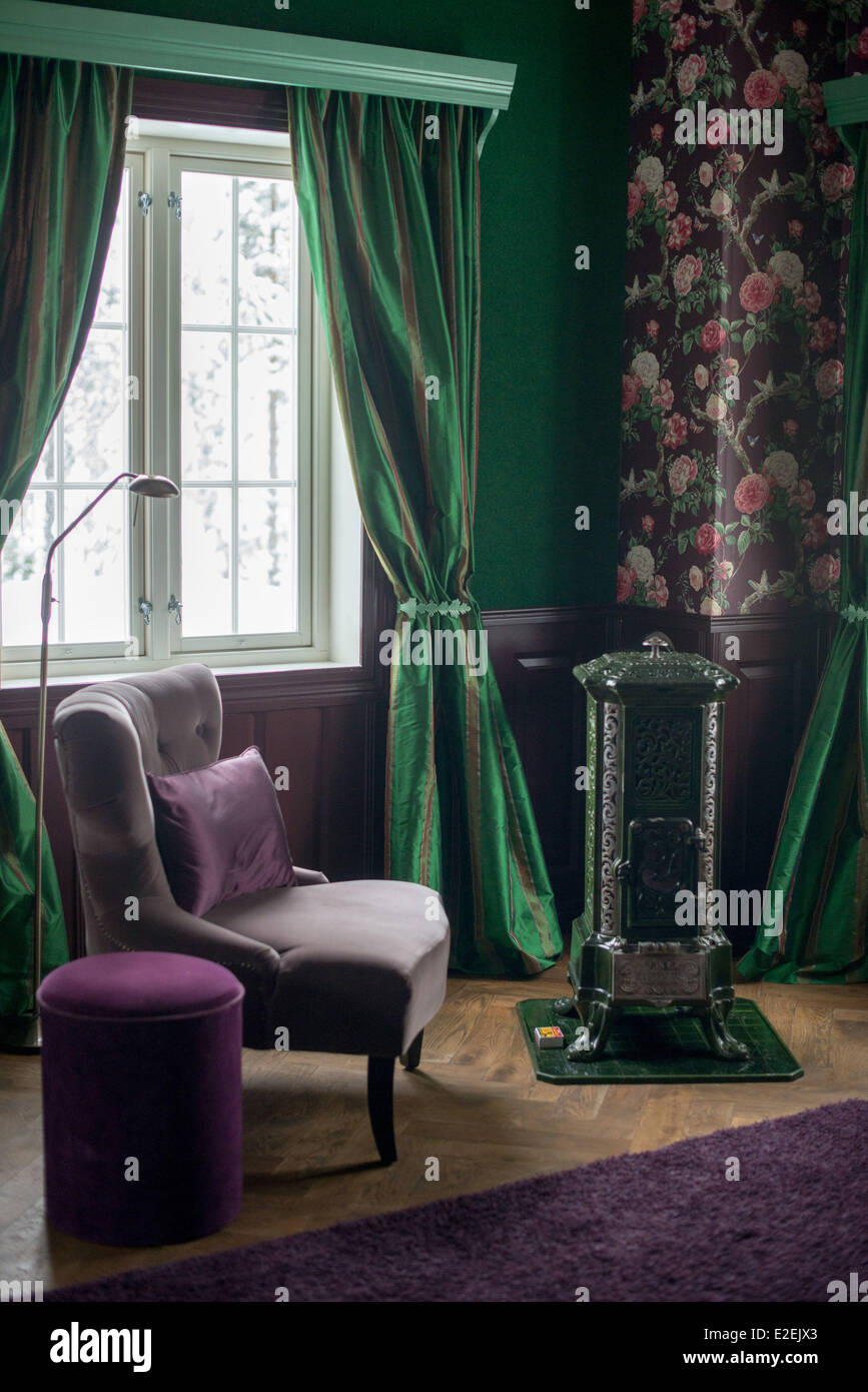 Norwegen, Oppland County, Heggenes, das Boutique-Hotel Herangtunet, Innenansicht der Rom-Suite Stockfoto