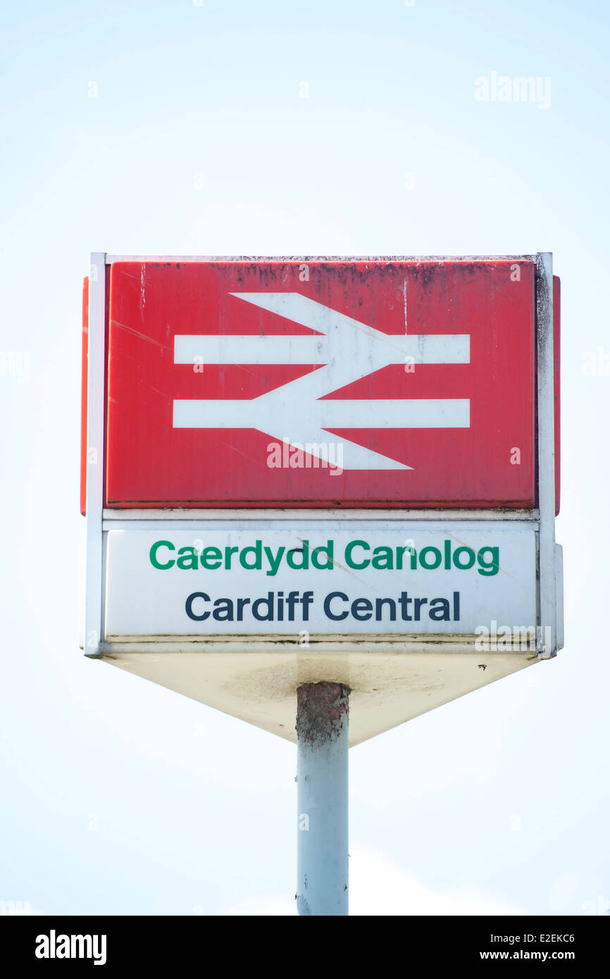 Cardiff Central Station Zeichen. Stockfoto