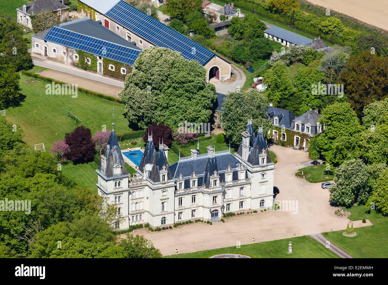 Frankreich, Maine et Loire, Saint Clement De La Place, Chateau des Brosses (Luftbild) Stockfoto