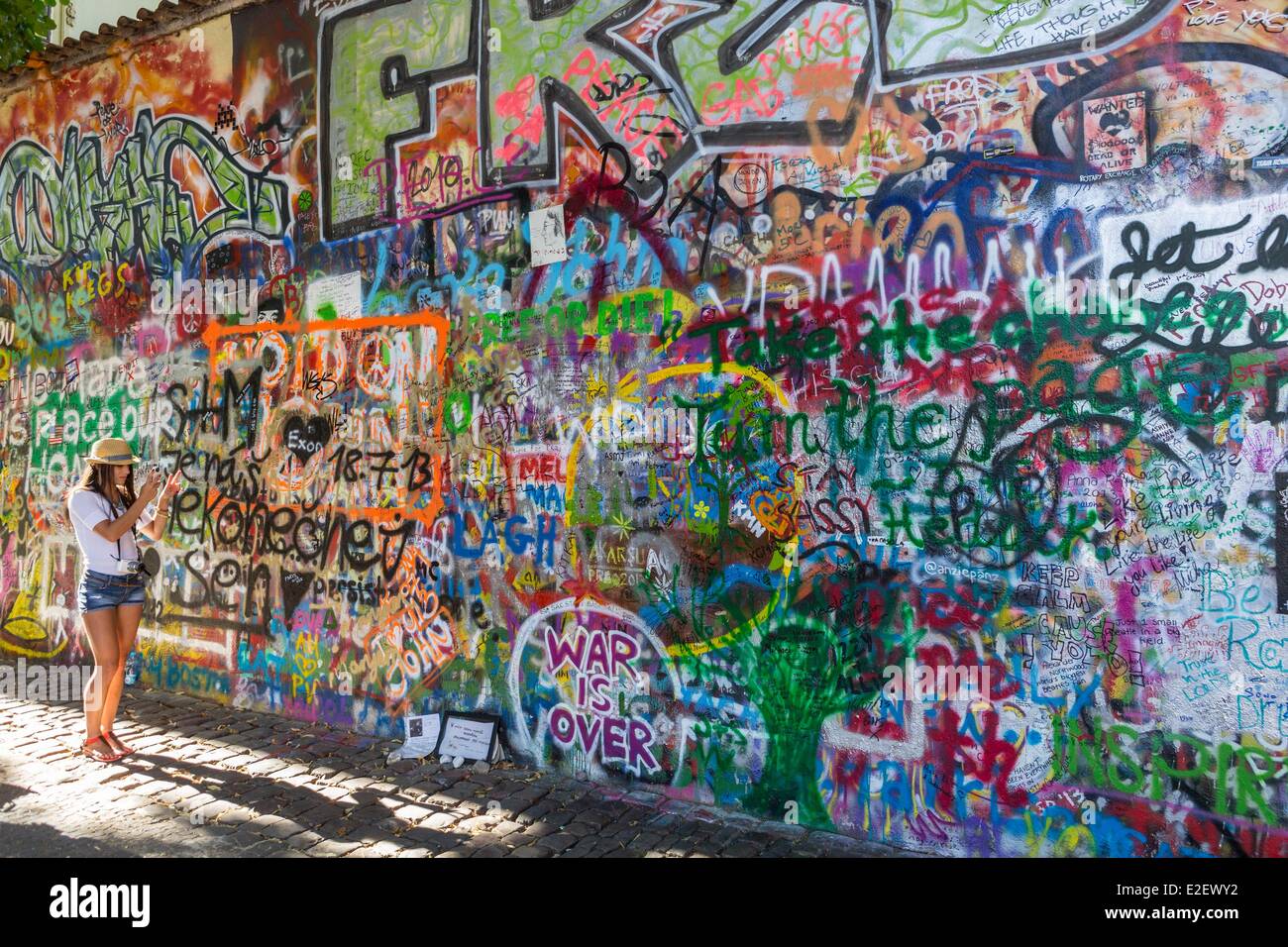 Tschechische Republik-Prag-Altstadt Weltkulturerbe von UNESCO Mala Strana Wandbild zur Erinnerung an John Lennon Stockfoto