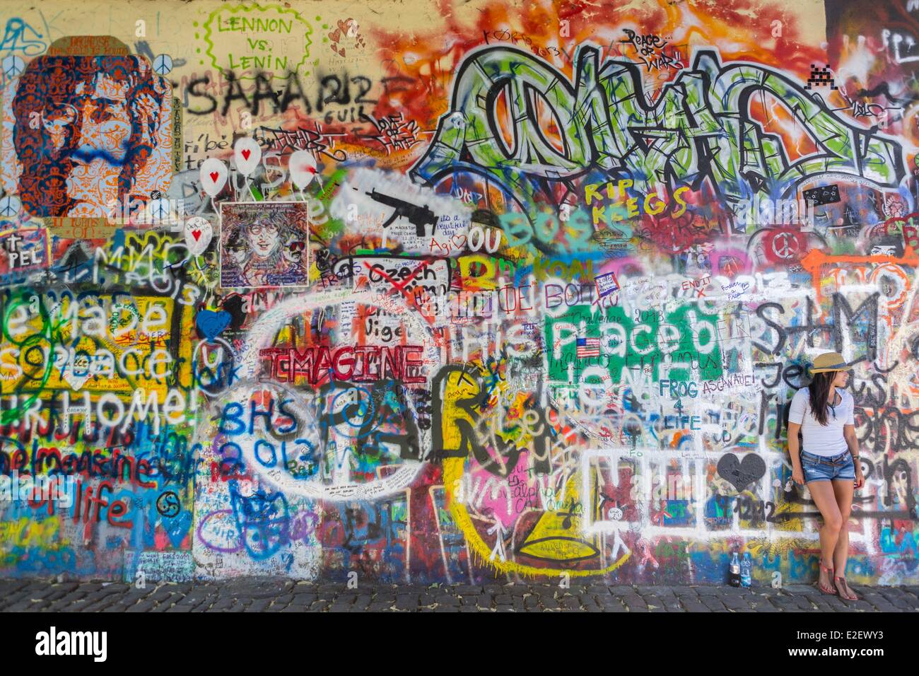 Tschechische Republik-Prag-Altstadt Weltkulturerbe von UNESCO Mala Strana Wandbild zur Erinnerung an John Lennon Stockfoto