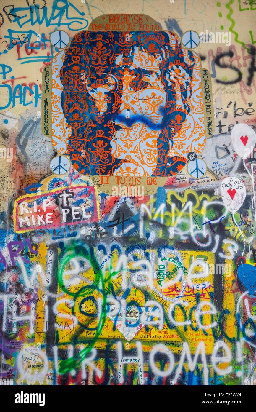 Tschechische Republik-Prag-Altstadt Weltkulturerbe von UNESCO Mala Strana Wandbild zur Erinnerung an John Lennon Stockfoto