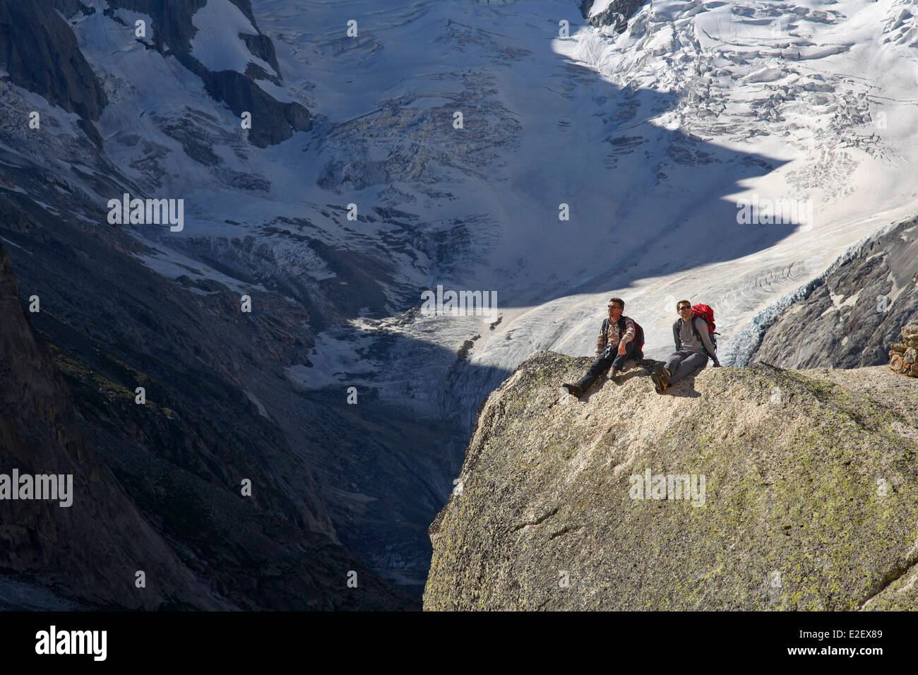 Frankreich, Haute Savoie, Chamonix, mit Blick auf die Gipfel im Refuge du Couvercle (2687m), Mont-Blanc-Massiv Stockfoto