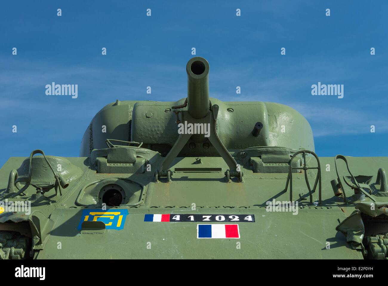 Frankreich, Saint-Martin de Varreville, Manche, M4 Sherman tank Nummer 30 Normandie, 2nd Armored Division von General Leclerc Stockfoto