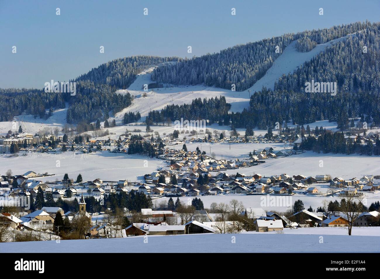 Frankreich, Doubs, Metabief, Mont d ' or Winter Sport Bahnhof Stockfoto