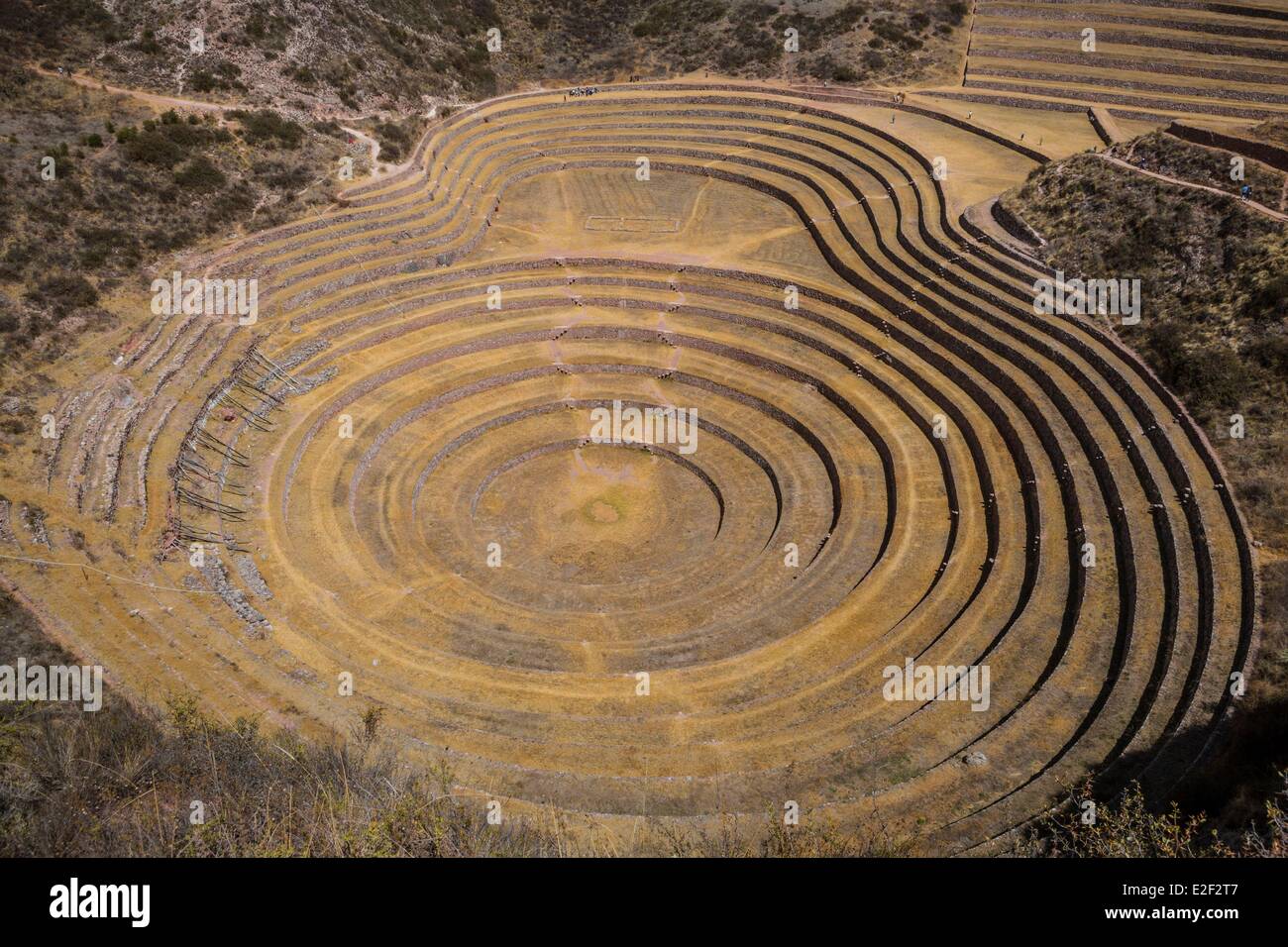 Peru Cuzco Provinz das Heilige Tal der Inkas Moray Inca archäologischen Stätte, die als ein Zentrum der Landwirtschaft diente Stockfoto