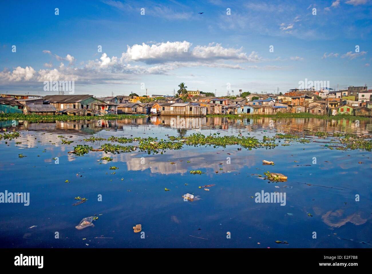 Brasilien, Bundesstaat Amazonas, Manaus, Slum am Rande von einem Sumpf (Luftbild) Stockfoto