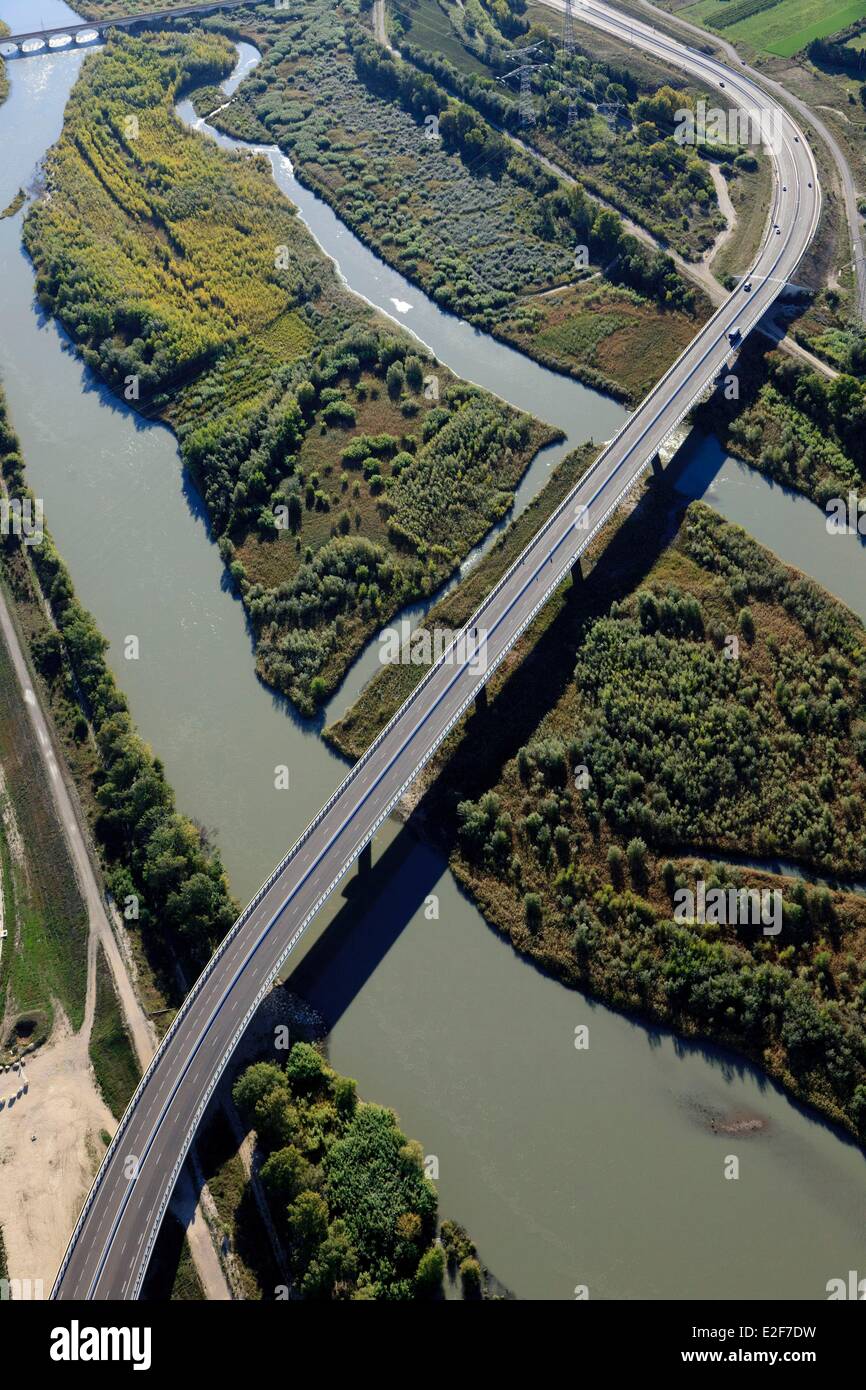 East West Link LEO südlich von Avignon, der A7, A9 zu verbinden, Avignon, Vaucluse, Frankreich Brücke über der Durance (Luftbild) Stockfoto