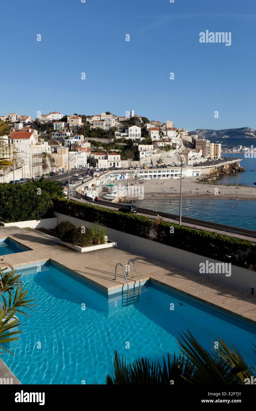 Frankreich Bouches du Rhone Marseille europäische Hauptstadt der Kultur 2013 Corniche Kennedy Roucas White Villa Pools und stilvollen Umgebung Stockfoto