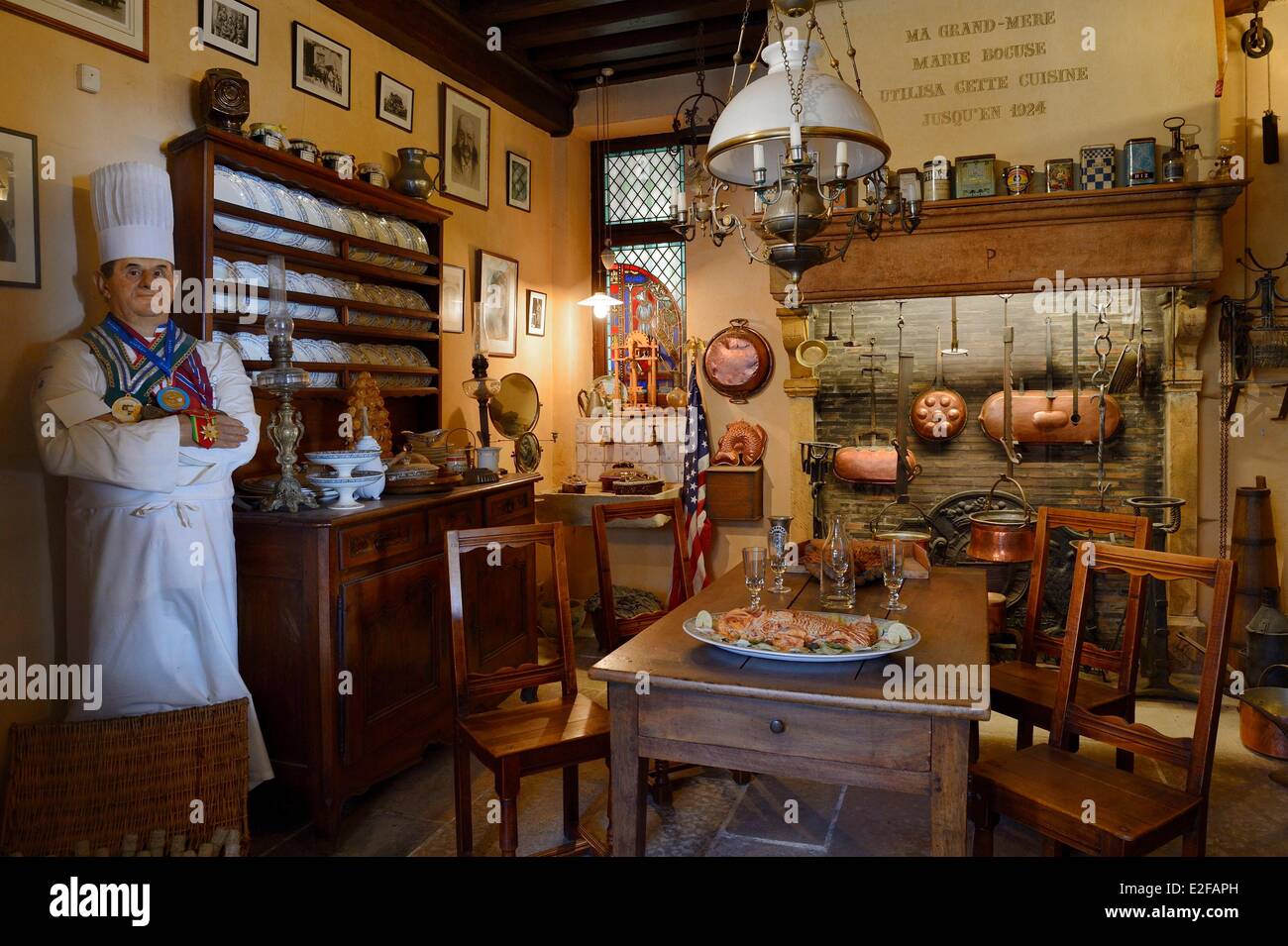 Frankreich Rhone Collonges au Mont d ' or Empfänge Rekonstitution von ihm Paul Bocuse Restaurant l ' Abbaye de Collonges gewidmet. Stockfoto