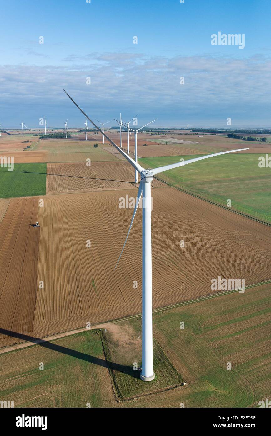 Frankreich, Calvados, Aubigny, Windpark (Luftbild) Stockfoto