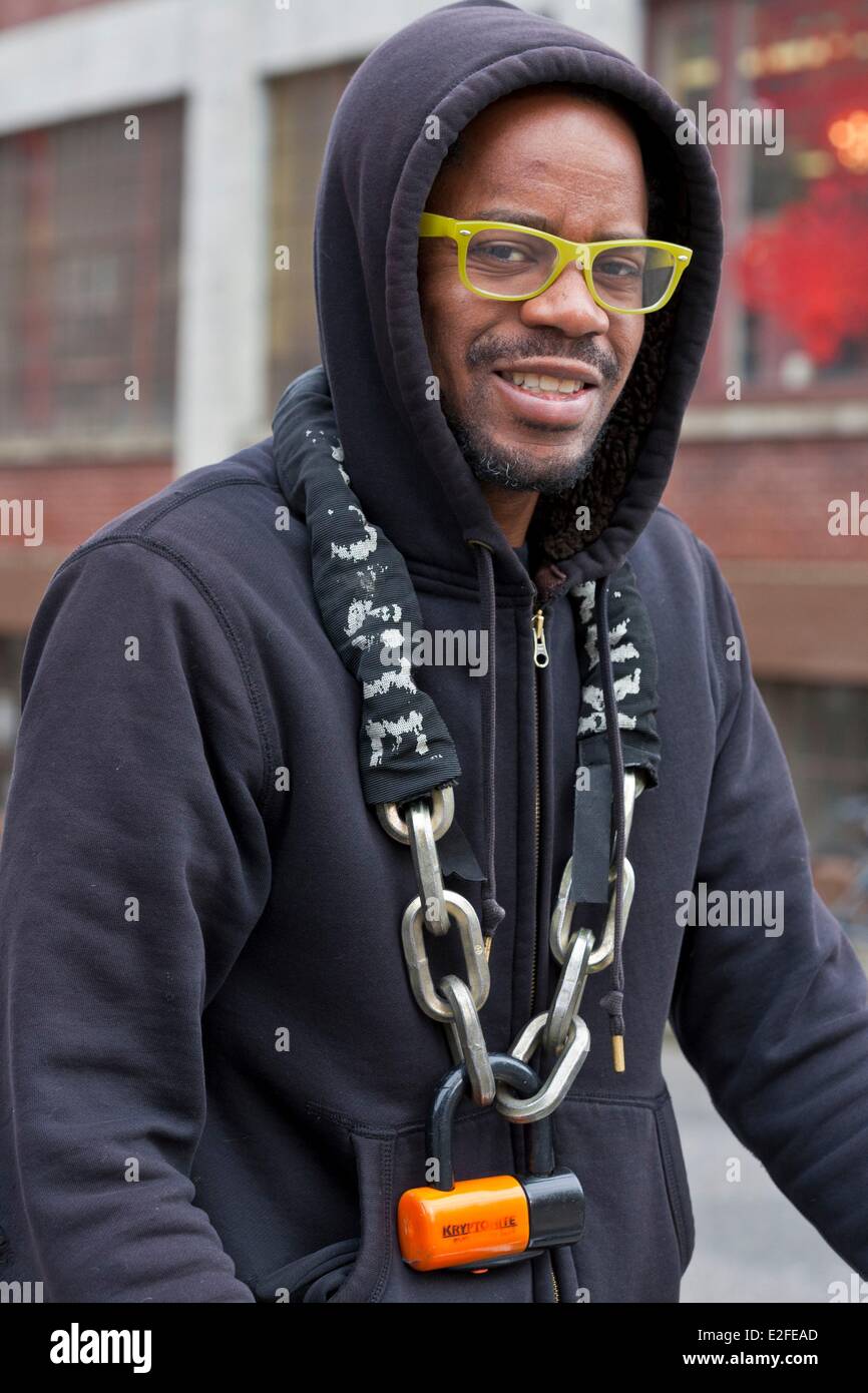 USA, Oregon, Portland, Pearl District, genießen, Radfahren 500 Meilen von Radwegen in der Stadt Stockfoto