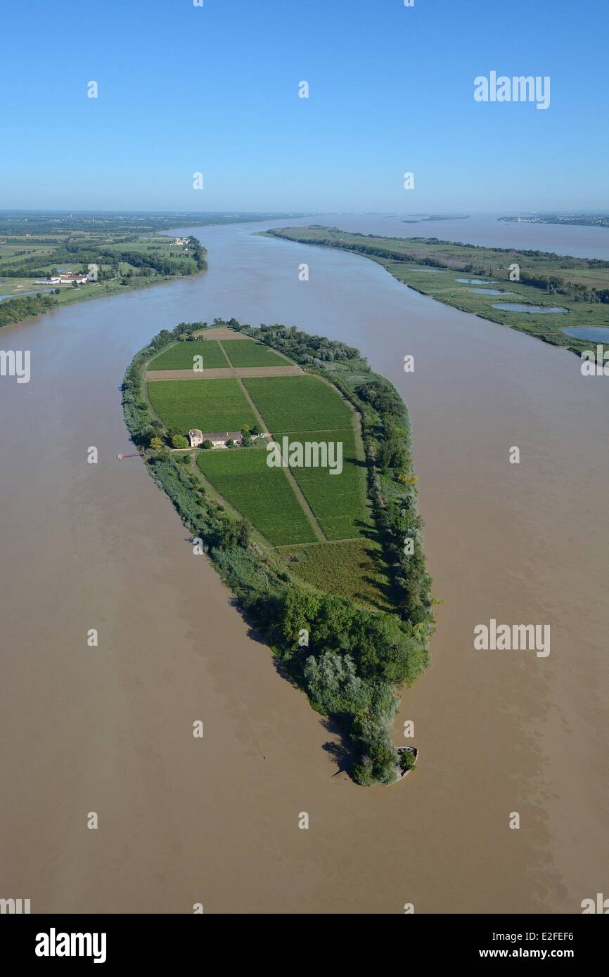 Frankreich, Gironde, Margaux, Ile Margaux und GirondeMündung (Luftbild