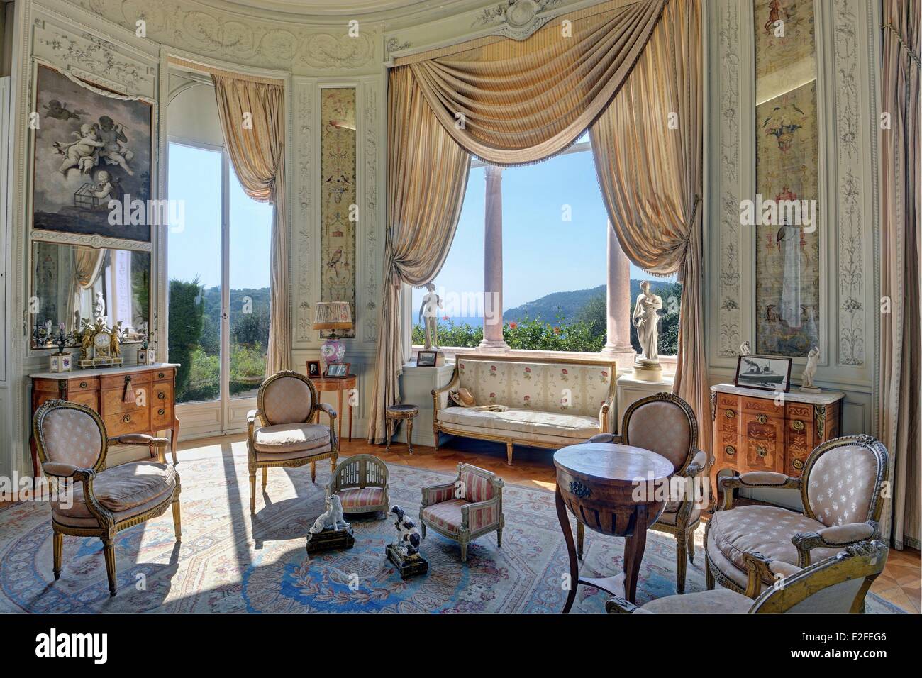 Frankreich, Alpes Maritimes, Villa Ephrussi de Rothschild, das Schlafgemach Stockfoto