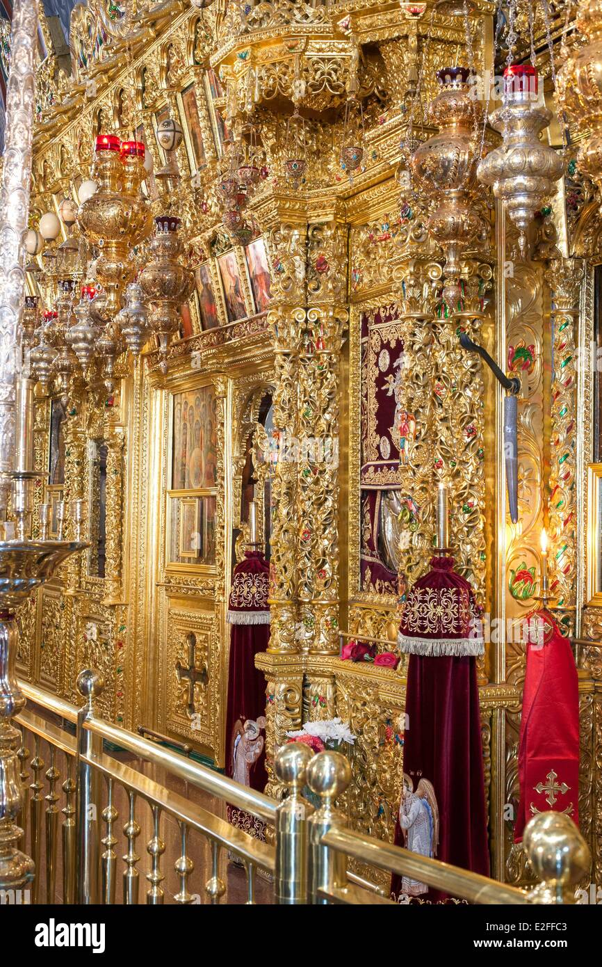 Zypern Troodos Gebirge Kykko orthodoxe Kloster (Panagia Tou Kykkou) basierte Ont 11. Jahrhundert mit Ikonen der Ikonostase der Stockfoto