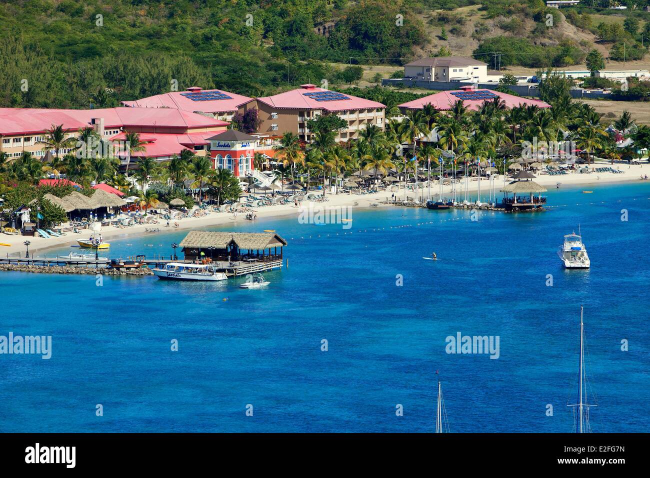 West Indies Karibik, Inseln der Wind, Saint Lucia, North Island, Gros Islet District, Rodney Bay, hotel Stockfoto