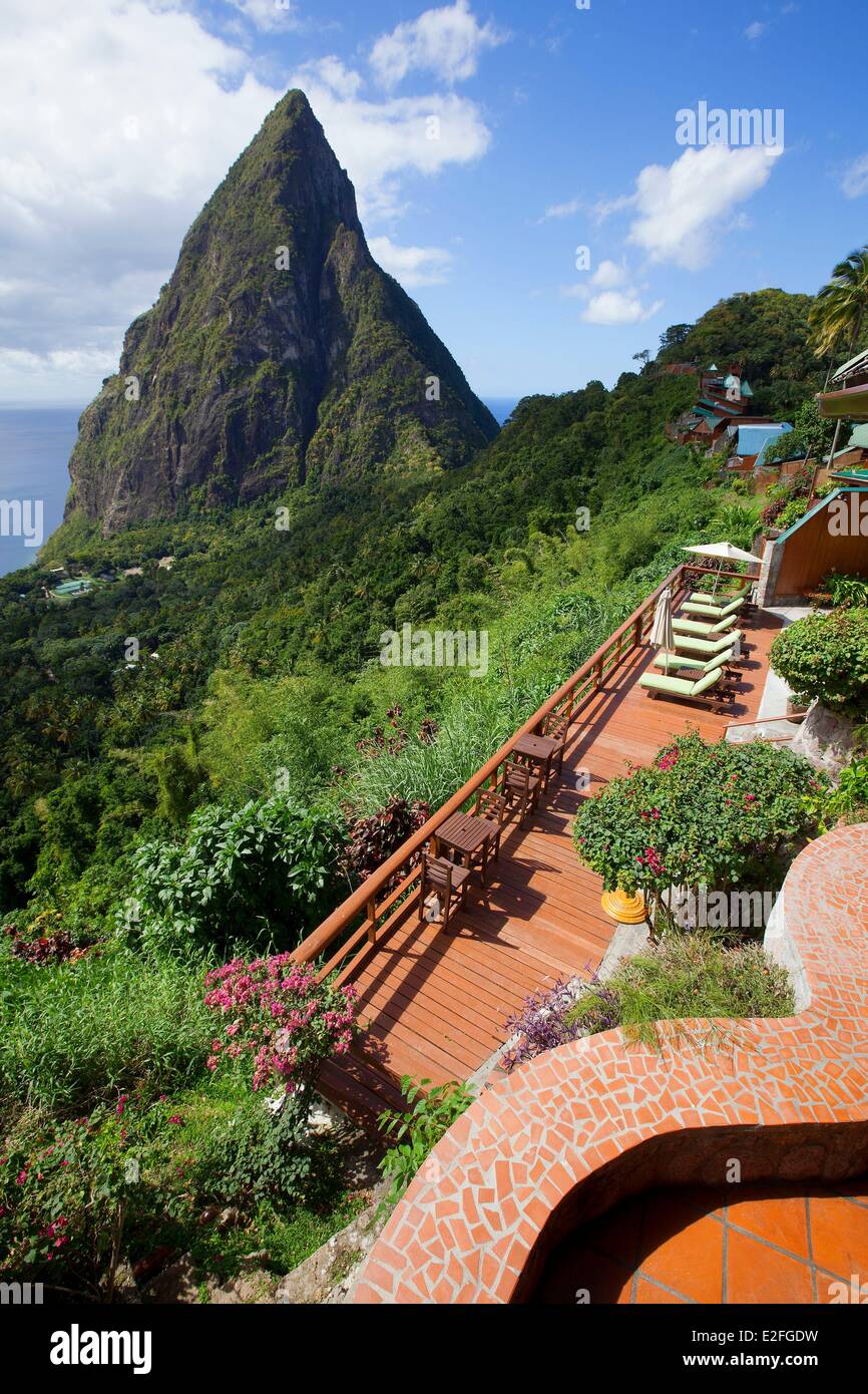 Westindischen Karibikinseln der Wind Saint Lucia West Island Soufriere Bezirk Soufrière Hotel Ladera Restaurant in der Stockfoto