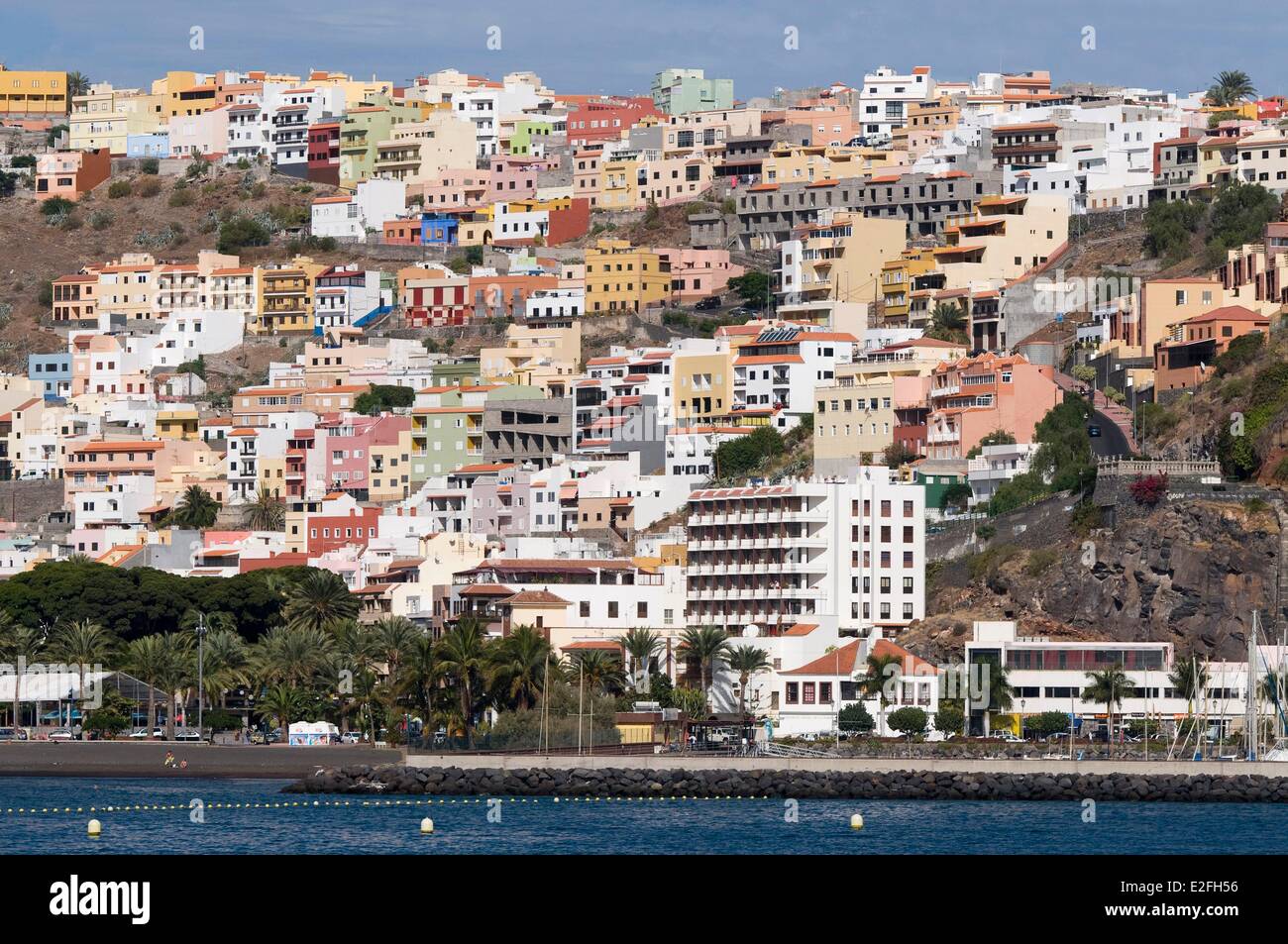 Spanien, Kanarische Inseln, Ile De La Gomera, San Sebastian De La Gomera, Stadt aus dem Meer Stockfoto