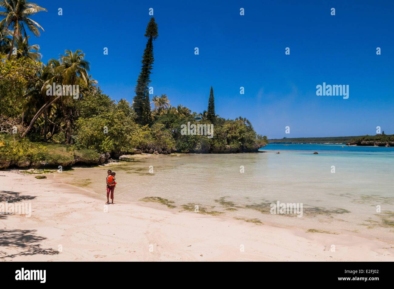 Frankreich, Neu-Kaledonien, Loyalität Insel Lifou Insel oder Drehu, südlich der Insel, Teil Luengoni Bucht und Strand Stockfoto