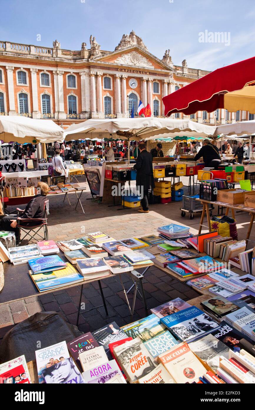 Frankreich, Haute Garonne, Toulouse, Place du Capitole, ein Markttag, Rathaus Stockfoto