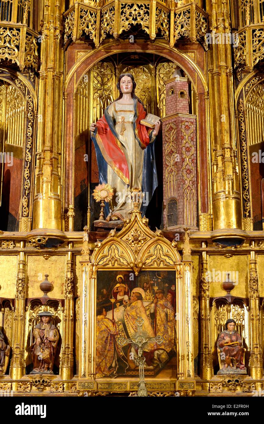 Spanien Andalusien Costa del Sol Malaga der Kathedrale Catedral Basφlica De La Encarnacion Capilla de Santa Barbara gotische altar Stockfoto