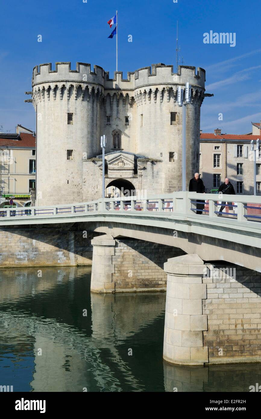 Das 15. Jahrhundert offizieller Beitrag der Stadt seit seiner Errichtung Wehrturm aus Frankreich Meuse Verdun Porte Chaussee Tor Stockfoto