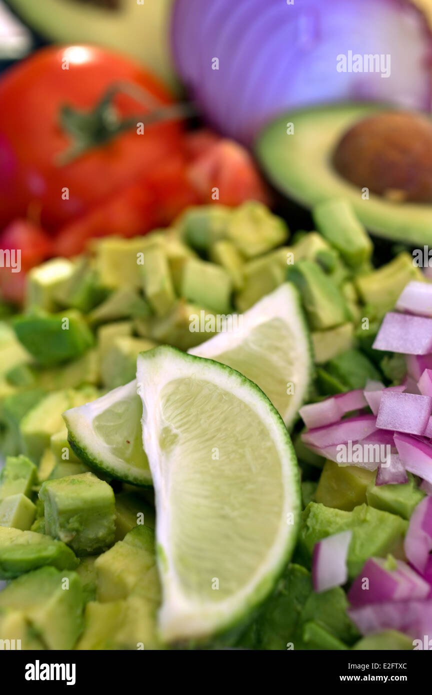 Bunte produzieren und Zutat für Guacamole Stockfoto