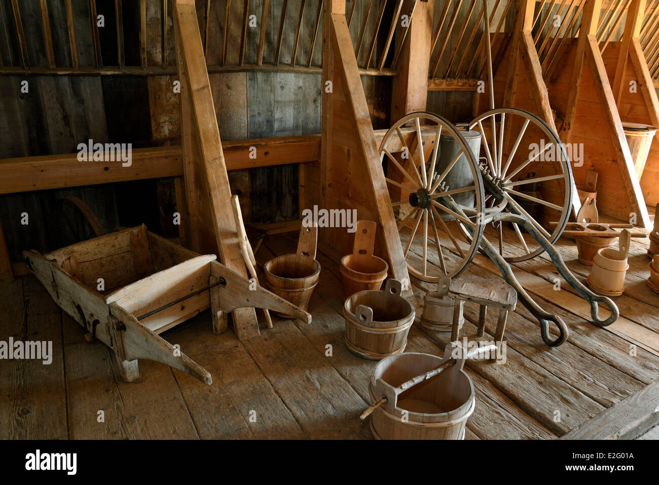 Frankreich Doubs Nancray Maisons Campingplätze Museum Arces de Morteau Bauernhof datiert 1784 stabile Werkzeuge Stockfoto