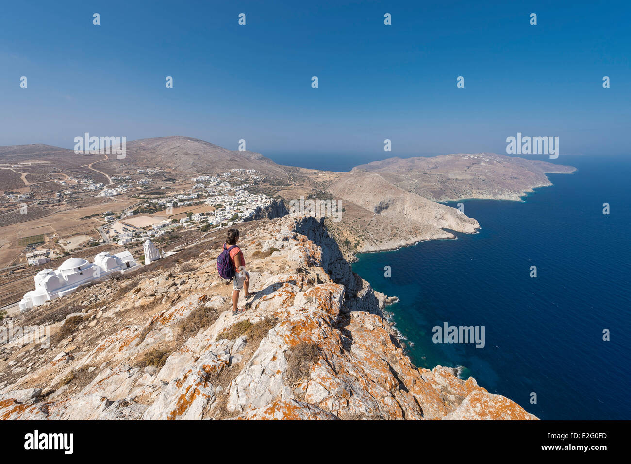 Griechenland Kykladen Inseln Folegandros Insel Hora die Capitale der Insel erbaut auf einem Felsen 210 Meter über dem Meeresspiegel Stockfoto