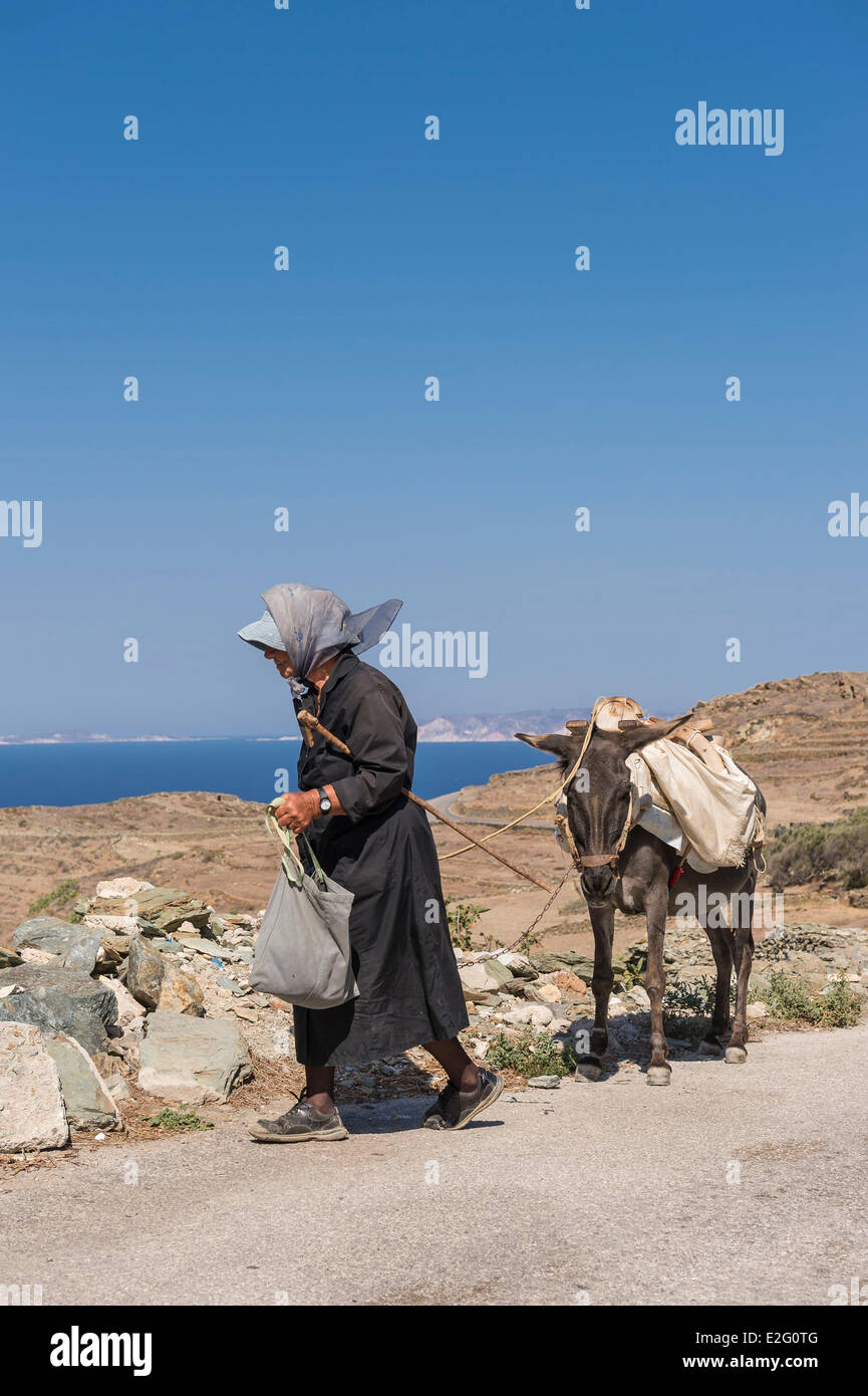 Griechenland Kykladen Inseln Folegandros Insel Nutzung von Eseln von den örtlichen Bauern Stockfoto