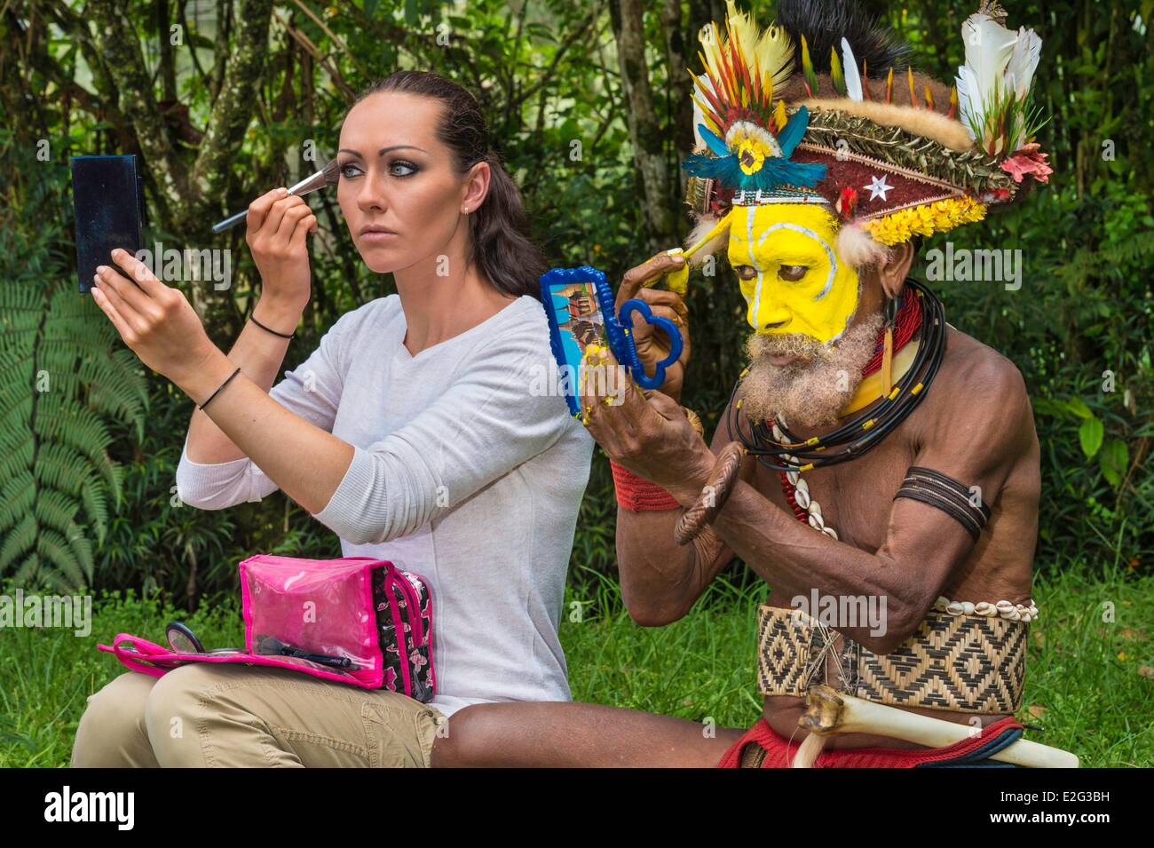 Papua-Neu-Guinea Highands Western Higlands Provinz Mount Hagen Sabla Stamm Zara Deane Lido Tänzer teilnehmen in einem kulturellen Stockfoto