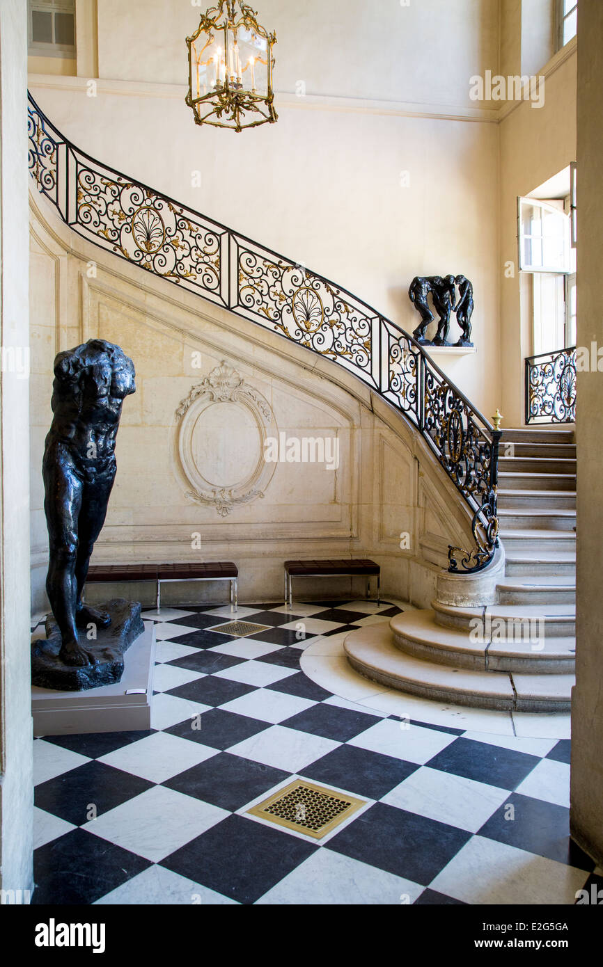 Eintrag und vorderen Treppenhaus im l ' Hotel Biron, Musée Rodin, Paris Frankreich Stockfoto